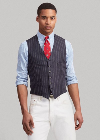 Men's Polo Ralph Lauren Striped Linen-Wool Vests | 360982QUM